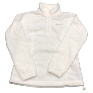Columbia White Soft Fleece Jacket XL Embroidered Logo Drawstring Activewear